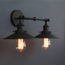 Dylight Retro Metal Dekoratif Rustik 2 Li Siyah Mafsallı Duvar Aplik