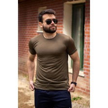 Azıcık Akıllı Haki Yeşil Basic Rahat İnce Petek Kumaş Spor Erkek T-Shirt 22ETSHPORT
