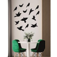 Lizpo Decor Uçan Kuşlar Dekoratif Duvar Siyah Sticker Kuş Sürüsü Mb1