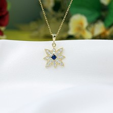 Lacivert Beyaz Taşlı Kutup Yıldızı Gümüş Kolye