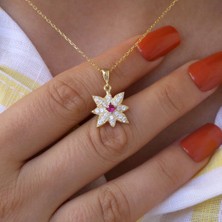 Kırmızı Beyaz Taşlı Kutup Yıldızı Gümüş Kolye