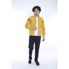 Escetic Erkek Spor, 4 Cepli, Dik Yaka, 4 Mevsim, Süper 2 İplik Hardal Eşofman Takımı - 5876