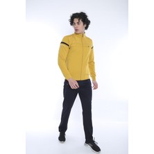 Escetic Erkek Spor, 4 Cepli, Dik Yaka, 4 Mevsim, Süper 2 İplik Hardal Eşofman Takımı - 5876