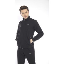 Escetic Erkek Spor Slimfit Kalıp - Dik Yaka - Spor Likra Kumaş - 4 Cepli Yazlık  Siyah Eşofman Takımı - 6784