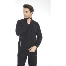 Escetic Erkek Spor Slimfit Kalıp - Dik Yaka - Spor Likra Kumaş - 4 Cepli Yazlık  Siyah Eşofman Takımı - 6784