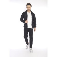 Escetic Erkek Spor Slimfit Kalıp - Dik Yaka - Spor Likra Kumaş - 4 Cepli Yazlık  Siyah Eşofman Takımı - 6784