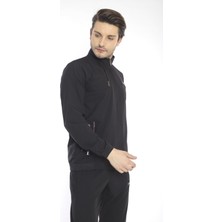 Escetic Erkek Spor Slimfit Kalıp - Dik Yaka - Spor Likra Kumaş - 4 Cepli Yazlık  Siyah Eşofman Takımı - 6784