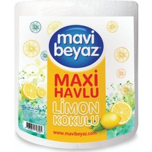 Mavi Beyaz Maxi Kağıt Havlu Dev Rulo Paket Limon Kokulu (3'lü Set)