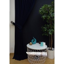 Evdepo Home Lacivert Petek Kadife Dokulu Fon Perde Pilesiz Düz Dikişli Ekstrafor Büzgü  80 x 270 cm