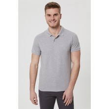 Lee Cooper Twins Erkek %100 Pamuk Polo Yaka T-Shirt Gri Melanj