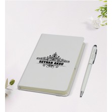 Kişiye Özel Isimli 9X14CM Beyaz Defter ve Kalem Hediye Seti - Model 32
