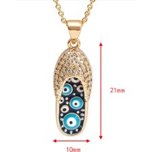 Turuncu Store Nazar Zirkon Taşlı Terlik Çelik Kolye TRC3627