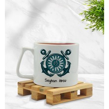 BK Kişiye Özel Çapa ve Pusula Tasarımlı Middle Beyaz Kupa Bardak Model 1