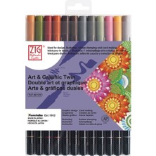 Zig Art & Graphic Twin Brush Pen Çift Uçlu Fırça Uçlu Çizim Kalemi Seti 12 Renk Muted Colors