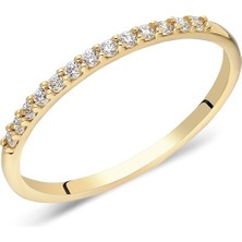 Fasek Gold Yarım Tur Altın Yüzük - 14 Ayar Altın 0.25 Karat Zirkon Taşlı Yarım Tur Minimal Yüzük