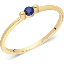 Fasek Gold Tektaş Altın Yüzük - 14 Ayar Altın 0.20 Karat Safir Taşlı Minimal Tek Taş Yüzük - Eşe Yüzük