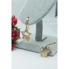 Caisya Butik Rose Altın Kaplama Vip Seri Xuping Baget Taşlı Sallantılı Yıldız Küpe 3 cm