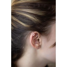 By Barun  Beyaz Taşlı Halka Ok Model 925 Ayar Gümüş Kıkırdak Küpe Earcuff-Rose