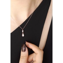 By Barun Beyaz Taşlı Damla Model 925 Ayar Gümüş Kolye