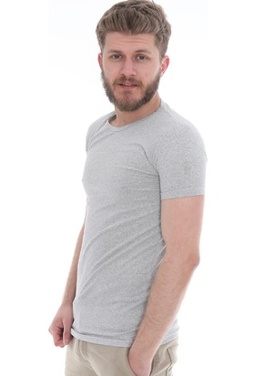Bogda Gri Renk Erkek Bisiklet Yaka Kısa Kollu T-Shirt