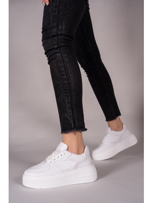 Riccon Beyaz Kadın Sneaker 0012255 Rahat Tabanlı Günlük Kullanıma Uygun Spor Ayakkabı