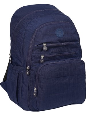 Elatae Su Geçirmez Krinkıl Kumaş Ortopedik Çok Gözlü Okul Sırt Çantası Lacivert