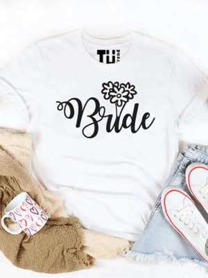 Tüşört Bride Yazılı Baskılı Bisiklet Yaka Tshirt