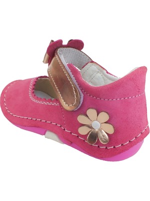 My Sweet BabyKız Çocuk Deri Lüks Fiyonklu ve Çiçek Nakışlı Ilk Adım Ayakkabısı / 22-24