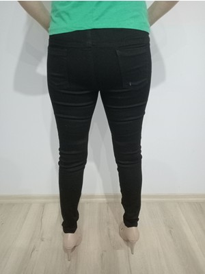 Hn Tekstil Hn Collection Taşlı Kalp Detay Tasarım Toparlayıcı Kot Tayt Pantolon Siyah