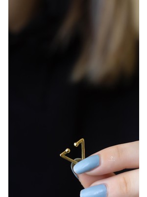 By Barun  Sarı Renk Gold Üçgen 925 Ayar Gümüş Kıkırdak Earcuff Küpe