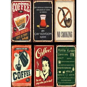 Hayat Poster Kahve Çay Mutfak 6lı Retro Ahşap Poster Seti