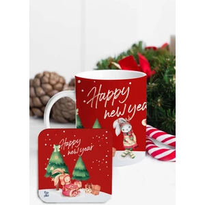 Yılbaşı Happy New Year Bardak Altlıklı Kupa Bardak