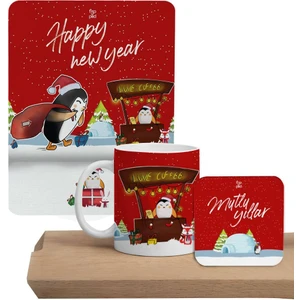 Yılbaşı Mutlu Yıllar Mousepad, Kupa ve Bardak Altlığı Hediye Seti
