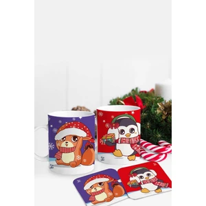 Yılbaşı Sweety Animals Bardak Altlıklı Ikili Kupa Seti