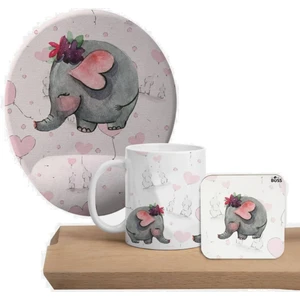 Fil Desenli Mousepad, Kupa ve Bardak Altlığı Hediye Seti