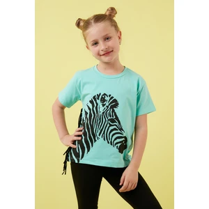 Pamuklu Baskılı Püskül Detaylı Bisiklet Yaka T Shirt Kız Çocuk T Shirt 6211021