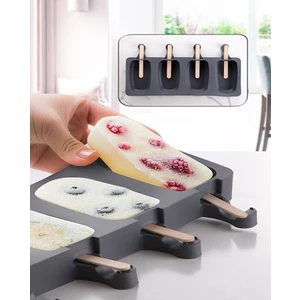 Kitchen Live Magnum Silikon Dondurma Kalıbı 4'lü Mini Boy Dondurma Kalıbı Antrasit Renk Gri