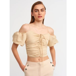 50154 Balon Kollu Crop Top-Bej
