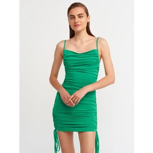 90341 Büzgülü Mini Elbise-Yeşil