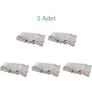Geniş Yedek Islak Mop Paspas Ucu Başlığı Püskül - Pamuklu - 320 Gram. - 25 Cm. - Beyaz - 5 Adet