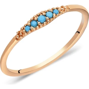 Fasek Gold Minimal Altın Yüzük - 14 Ayar Altın Tomurcuk Turkuaz Taşlı Minimal Kadın Roz Yüzük