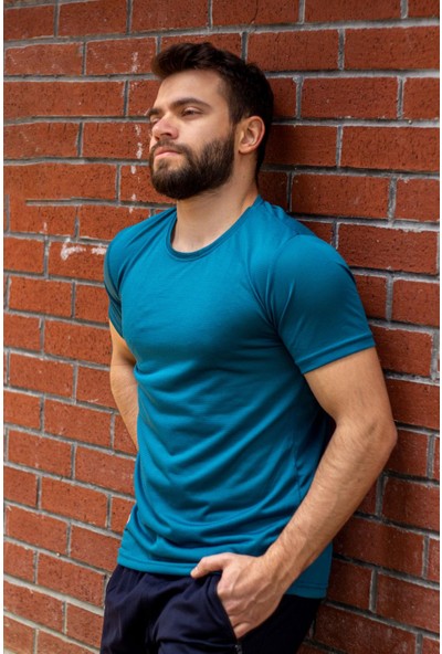 Azıcık Akıllı Indigo Mavi Basic Rahat İnce Petek Kumaş Spor Erkek T-Shirt 22ETSHPORT