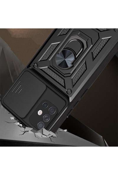 Kny Realme C15 Kılıf Ultra Korumalı Yüzüklü Manyetik Sürgülü Vega Kapak