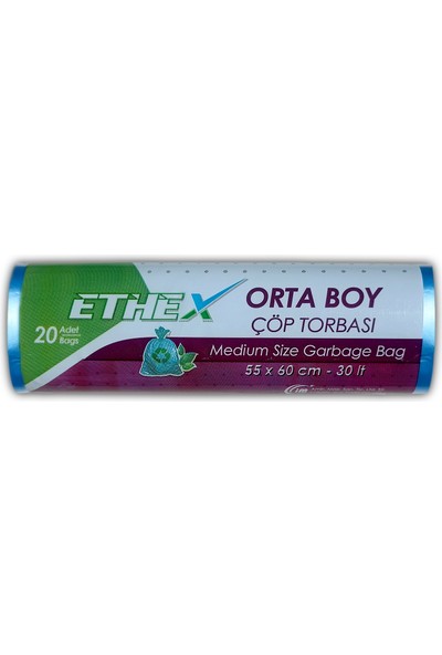 Ethex Orta Boy Çöp Poşeti 50 Paket 55 x 60 cm Mavi