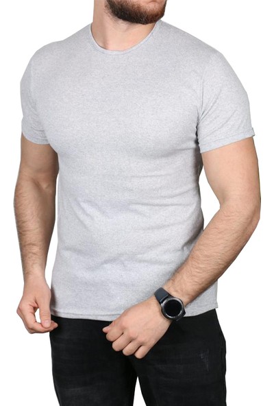 Bogda Gri Renk Erkek Bisiklet Yaka Kısa Kollu T-Shirt