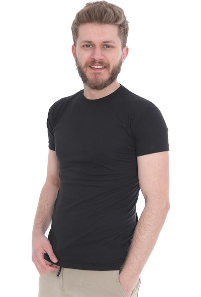 Bogda Siyah Renk Erkek Bisiklet Yaka Kısa Kollu T-Shirt