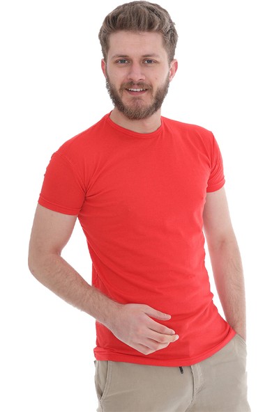 Bogda Kırmız Renk Bisiklet Yaka Kısa Kollu T-Shirt