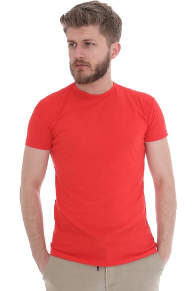 Bogda Kırmız Renk Bisiklet Yaka Kısa Kollu T-Shirt