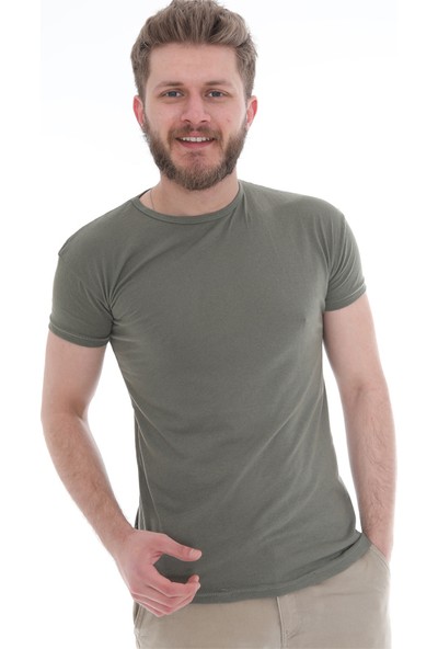 Bogda Haki Renk Erkek Bisiklet Yaka Kısa Kollu T-Shirt