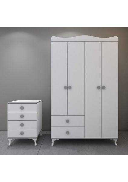 Alya Gri Yıldız 4 Komodin Bebek Odası - Yatak Uyku Seti Kombinli-Uyku Seti-Beyaz modelleri